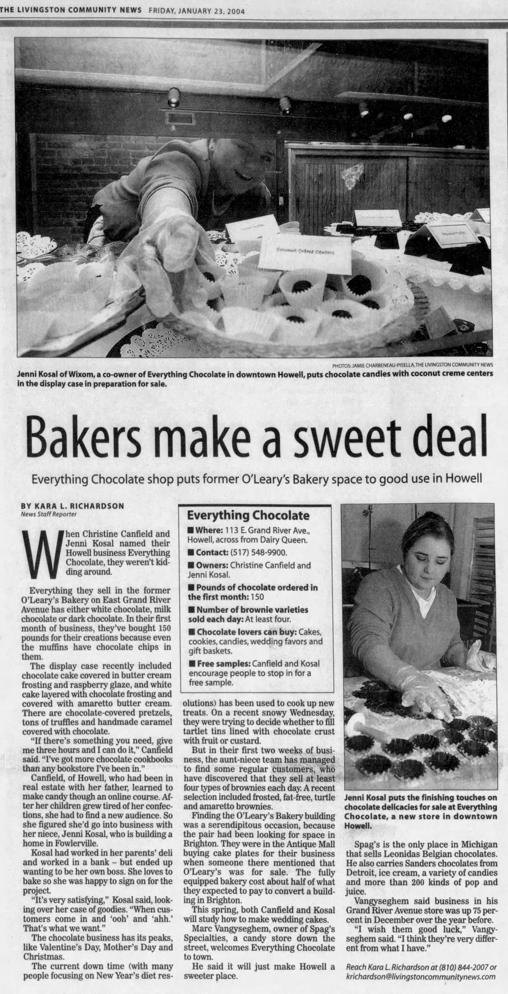 OLearys Bakery - Jan 23 2004 Article